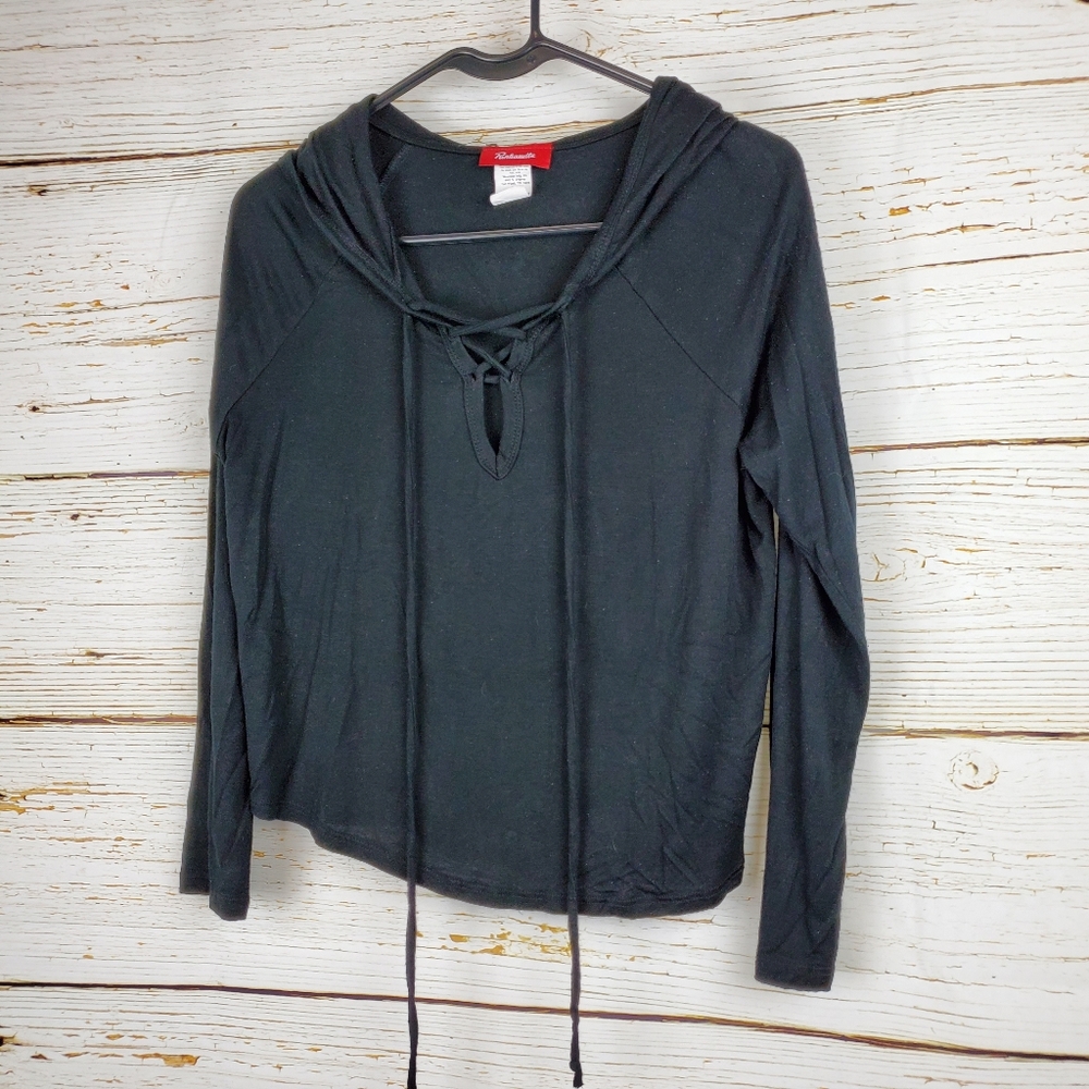 Panhandle Hooded Top with Lace Up Neckline